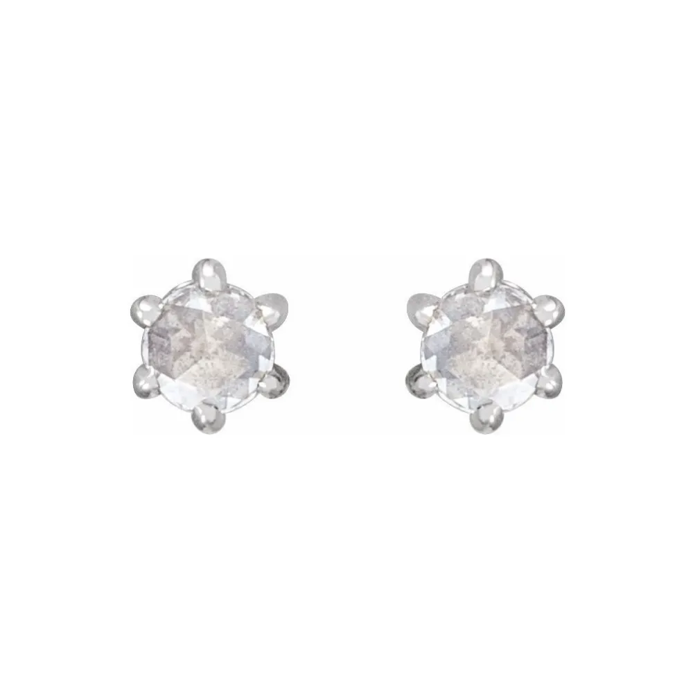 0.08ctw Round Rosecut Six Prong Diamond Earrings in Solid Gold