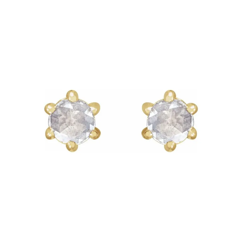 0.08ctw Round Rosecut Six Prong Diamond Earrings in Solid Gold