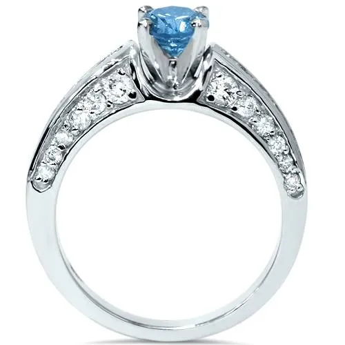 1 3/4ct Blue & White Diamond Ring 14K Gold