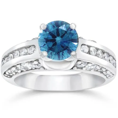 1 3/4ct Blue & White Diamond Ring 14K Gold