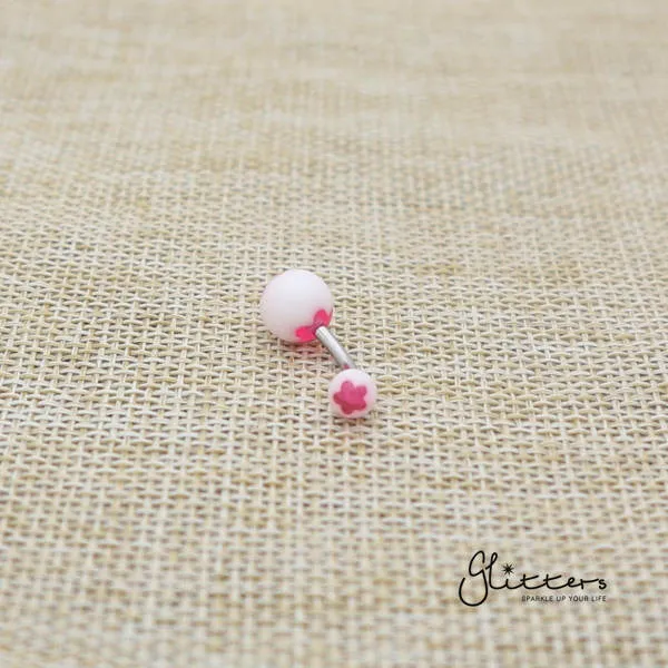 14 Gauge Acrylic Flower Balls Belly Button Ring - Hot Pink