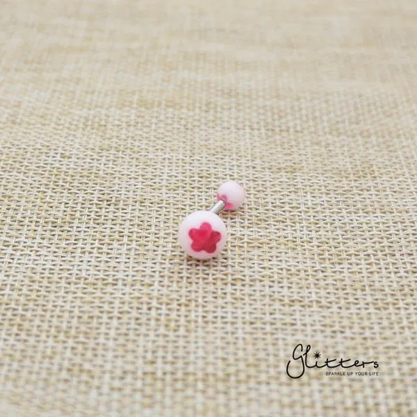 14 Gauge Acrylic Flower Balls Belly Button Ring - Hot Pink