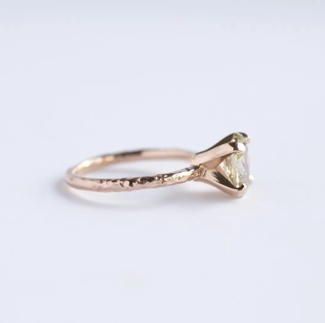 1.51ct Oval Champagne Diamond Engagement Ring in Hand Carved Recycled Rose Gold by Anueva Jewelry