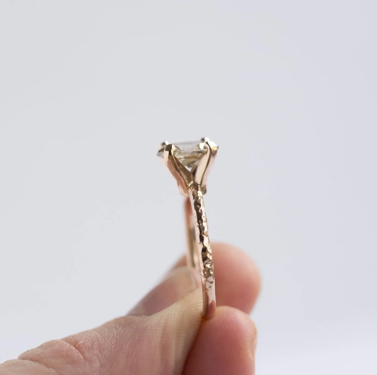 1.51ct Oval Champagne Diamond Engagement Ring in Hand Carved Recycled Rose Gold by Anueva Jewelry