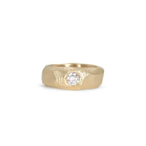 18K Carved Cigar Band with Diamond Solitaire