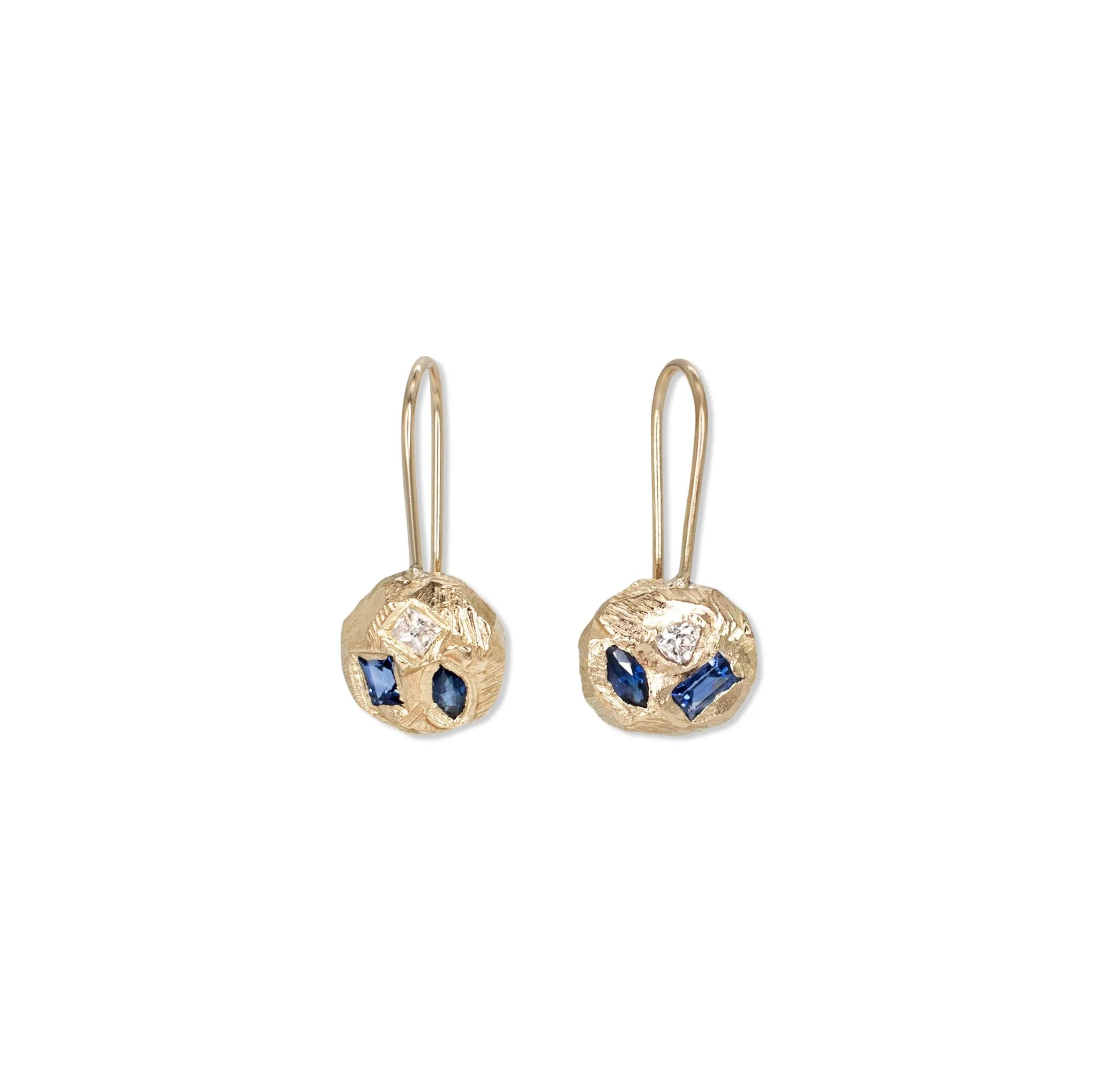 18K Geometric Blue Sapphire and Diamond Earrings