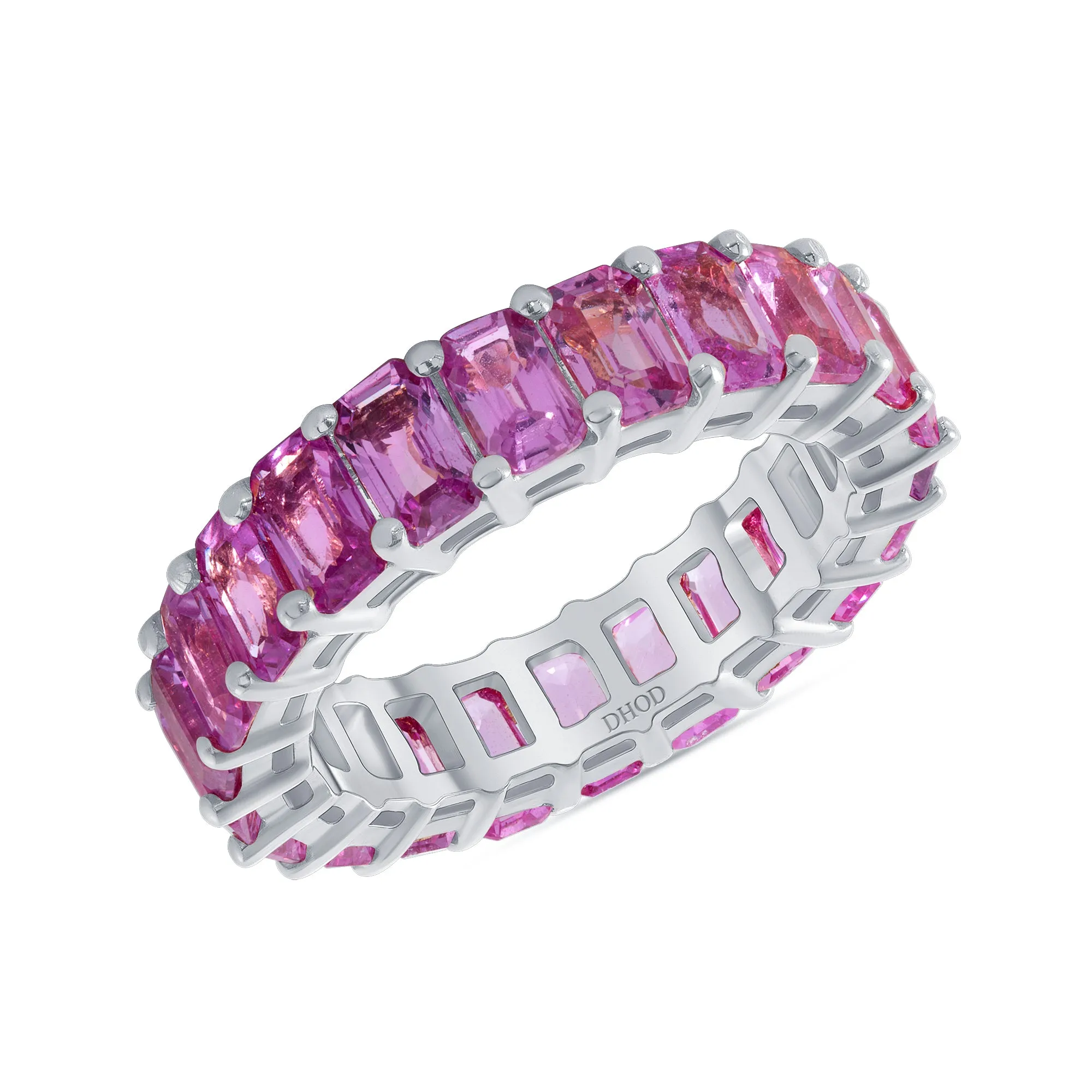 18K Gold Pink Sapphire Radiant Eternity Band