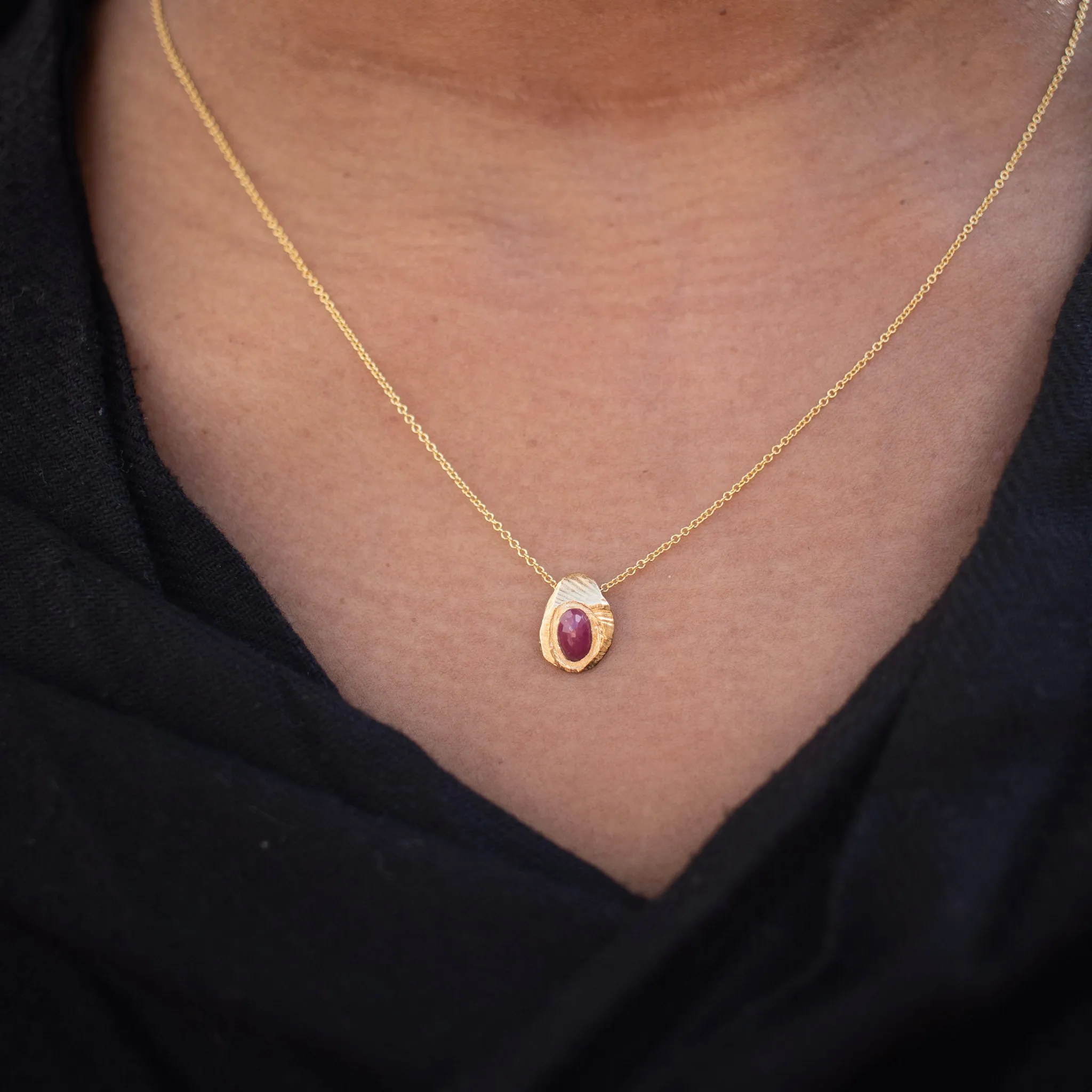 18K Oval Slider Necklace in Ruby