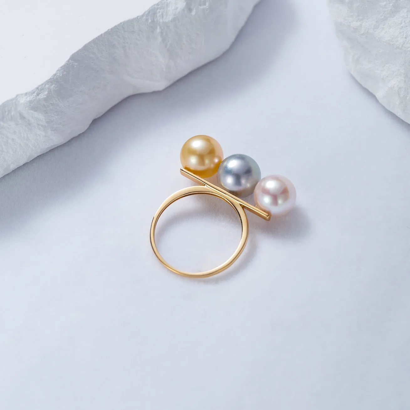 18K Solid Gold South Sea Golden Pearl Ring KR00080