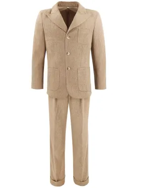 1940s Style Gallivant Beige Wool Peak Lapel Suit - Short