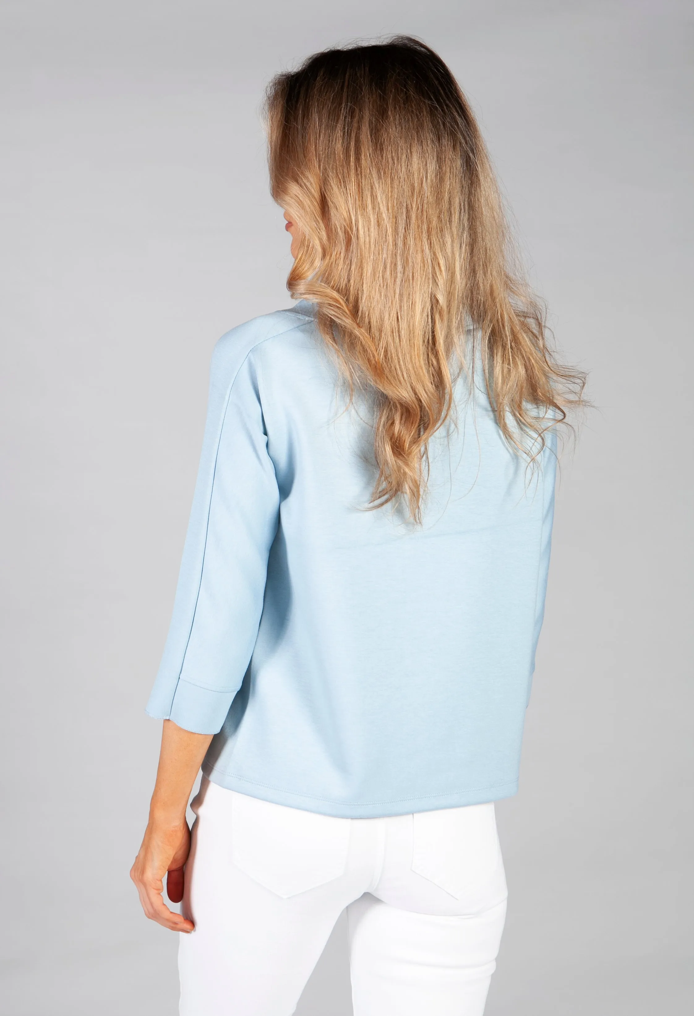 3/4 Sleeve Sweatshirt With Patch Pocket Detail in powder blue