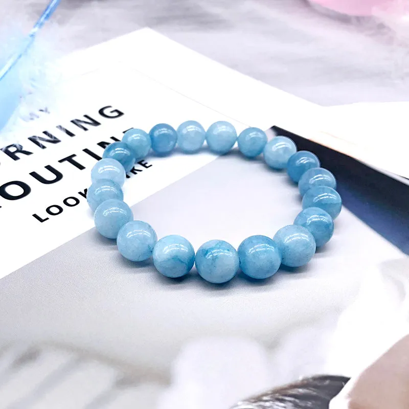 6/8/12mm Natural Aquamarine Gemstone Bead Bracelet