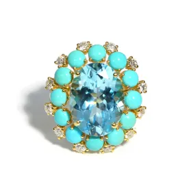 A & Furst - Sole - Ring with Sky Blue Topaz, Turquoise and Diamonds, 18k Yellow Gold