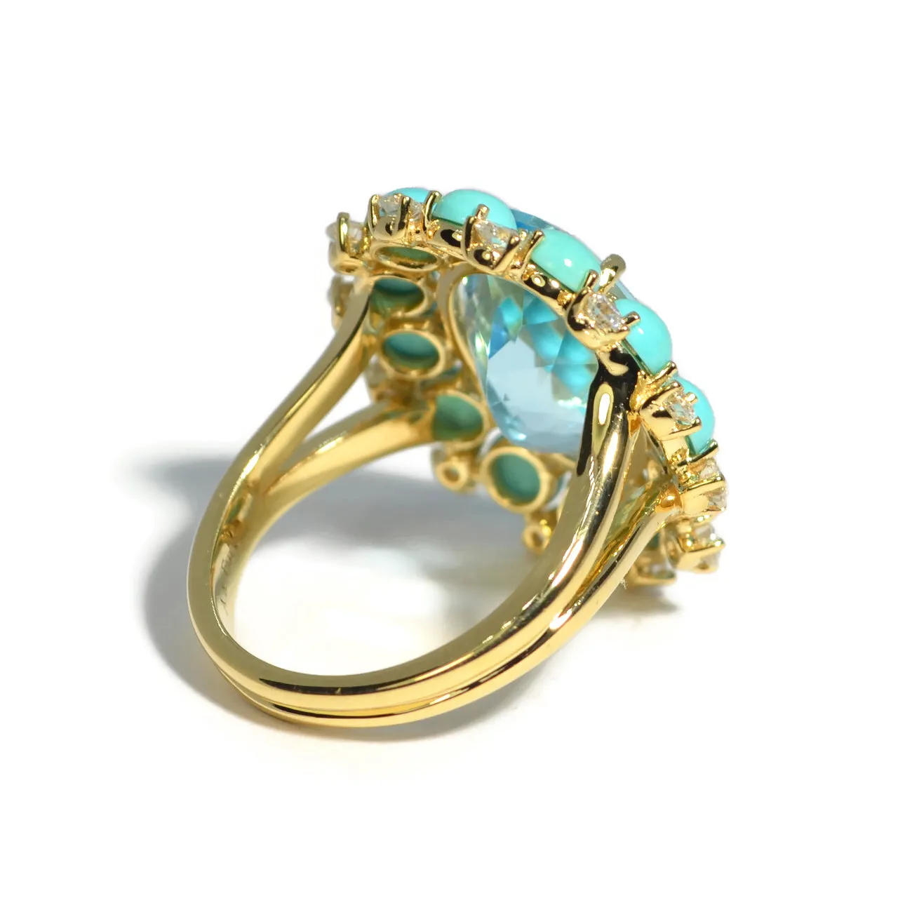 A & Furst - Sole - Ring with Sky Blue Topaz, Turquoise and Diamonds, 18k Yellow Gold