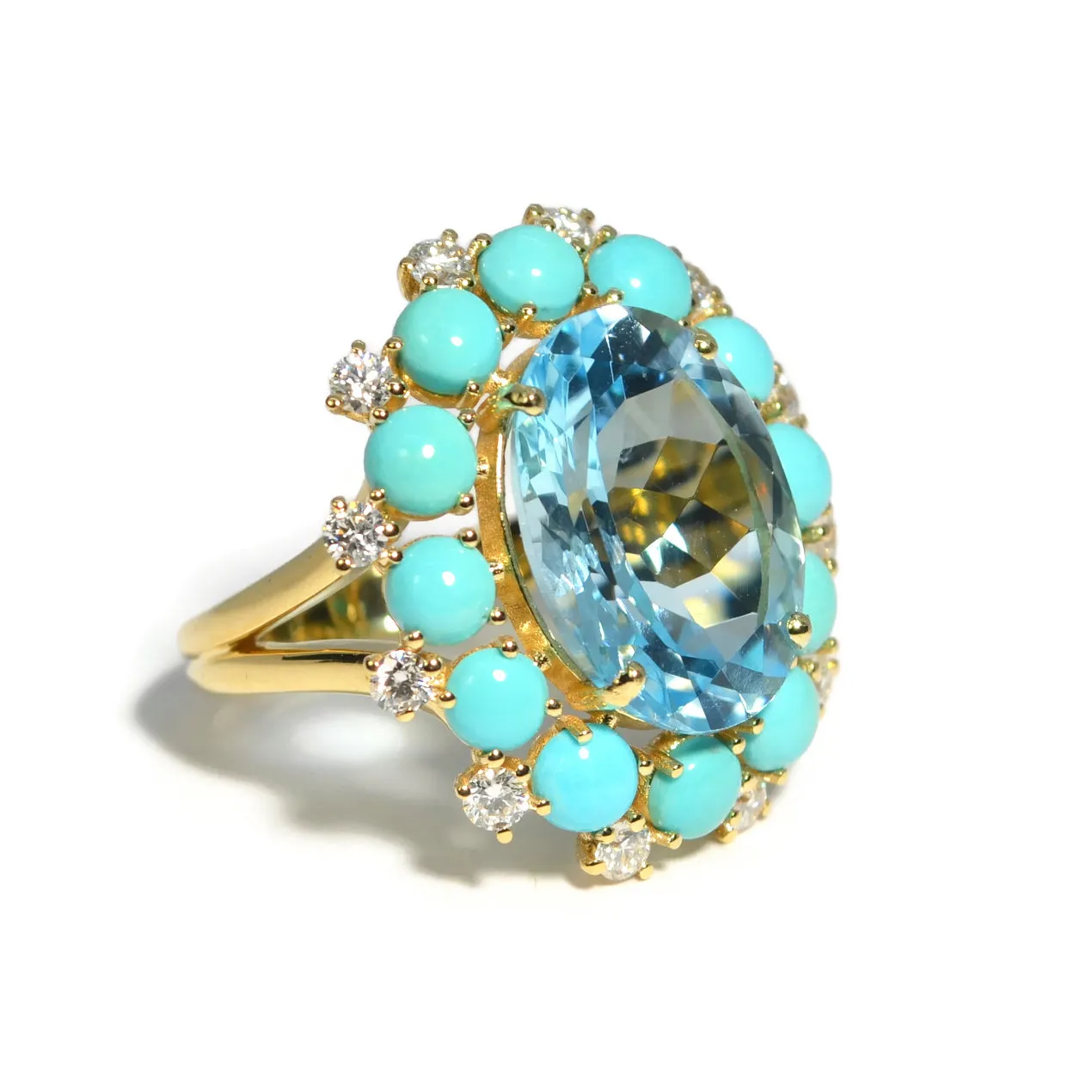 A & Furst - Sole - Ring with Sky Blue Topaz, Turquoise and Diamonds, 18k Yellow Gold