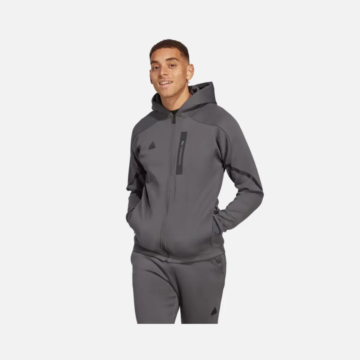 Adidas Designed Men's Full Zip Hoodie -Grey Six