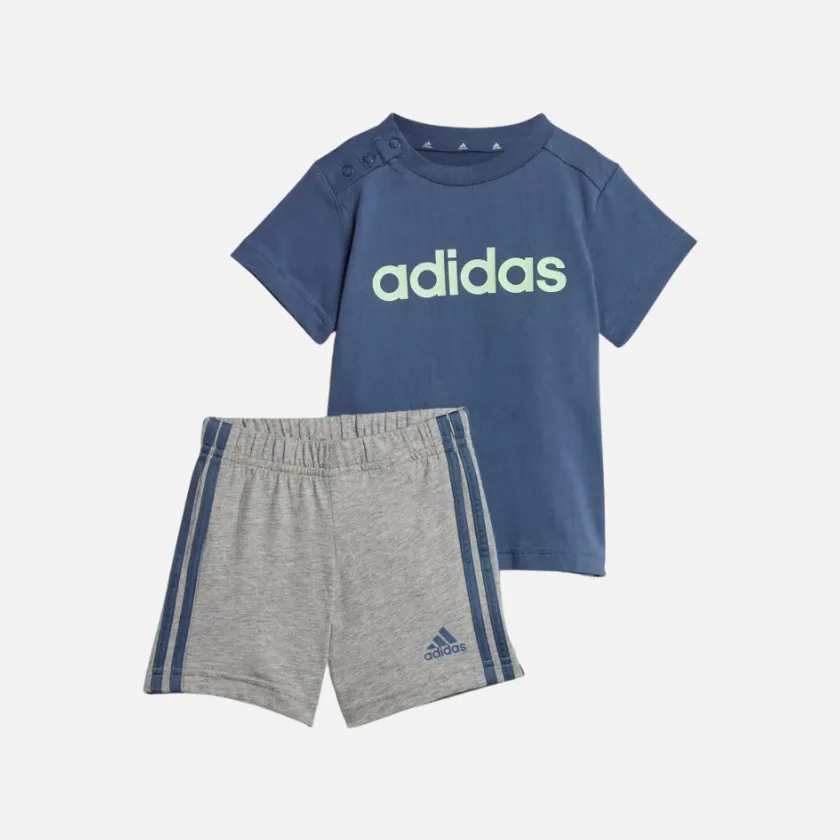 Adidas Essentials Lineage Organic Cotton Kids Unisex T-shirt and Shorts Set (0-4 Year) -Preloved Ink/Semi Green Spark