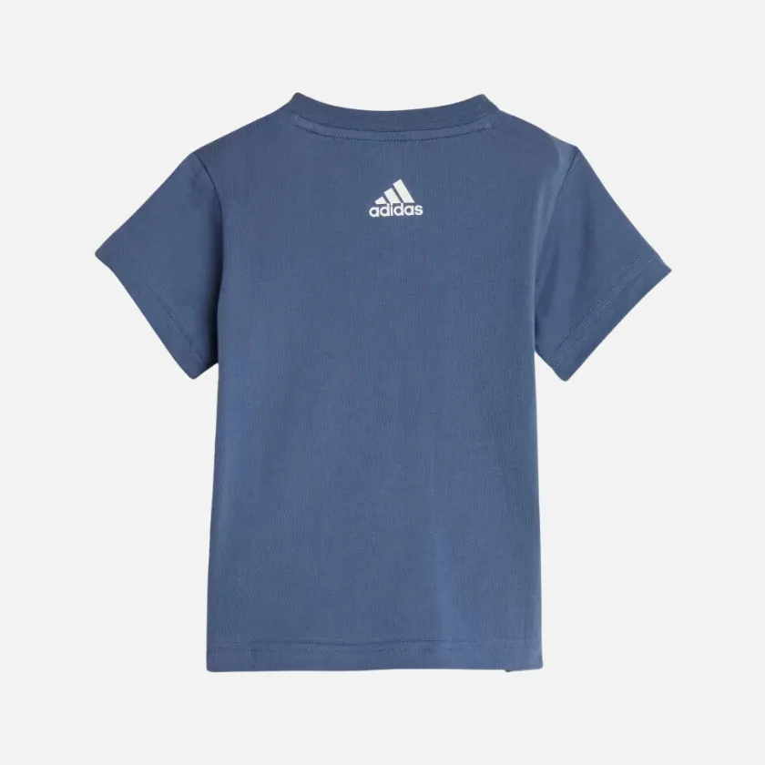 Adidas Essentials Lineage Organic Cotton Kids Unisex T-shirt and Shorts Set (0-4 Year) -Preloved Ink/Semi Green Spark