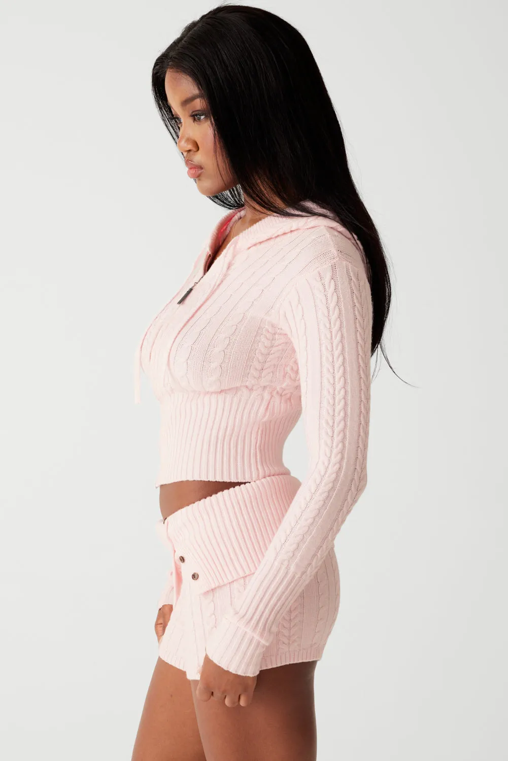 Aimee Cable Cloud Knit Hoodie - Rose Quartz