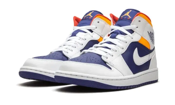 Air Jordan 1 Mid White Laser Orange Deep Royal Blue