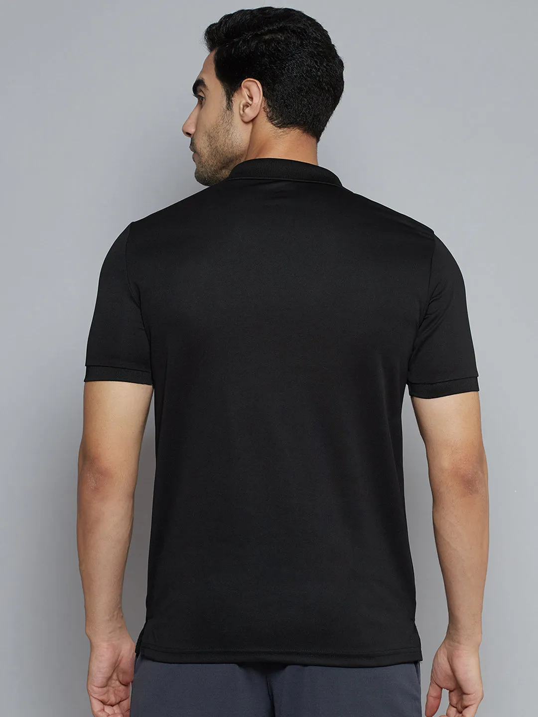 Alcis Men Black Solid Polo Collar Slim Fit Wonder T-shirt