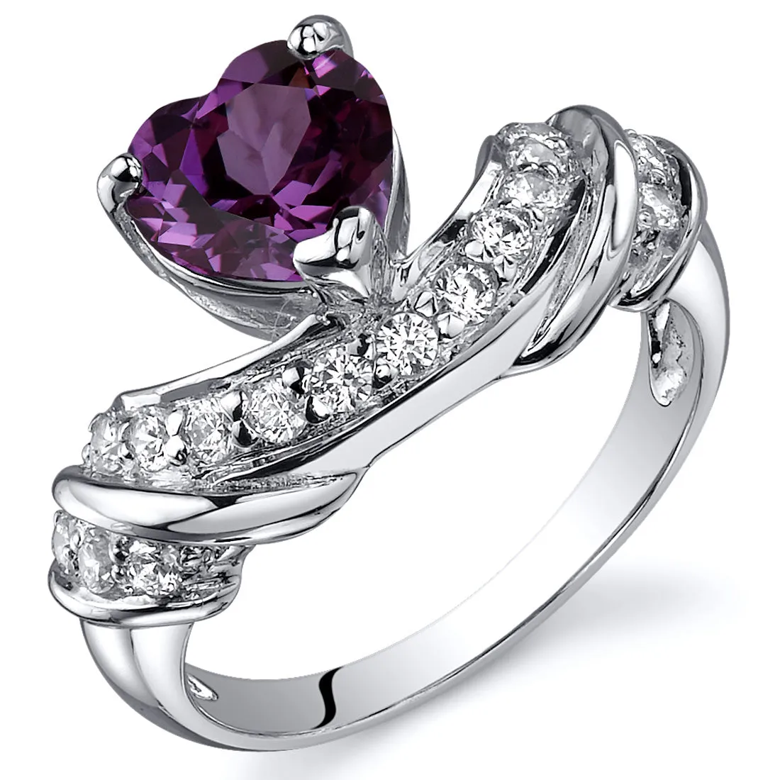 Alexandrite Heart Shape Sterling Silver Ring Size 9