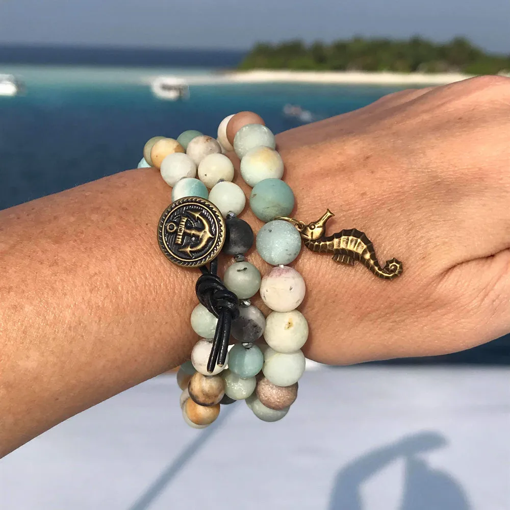 Amazonite Bracelet with a Magical Seahorse