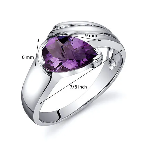 Amethyst Ring Sterling Silver Pear Shape 1 Carat Size 5