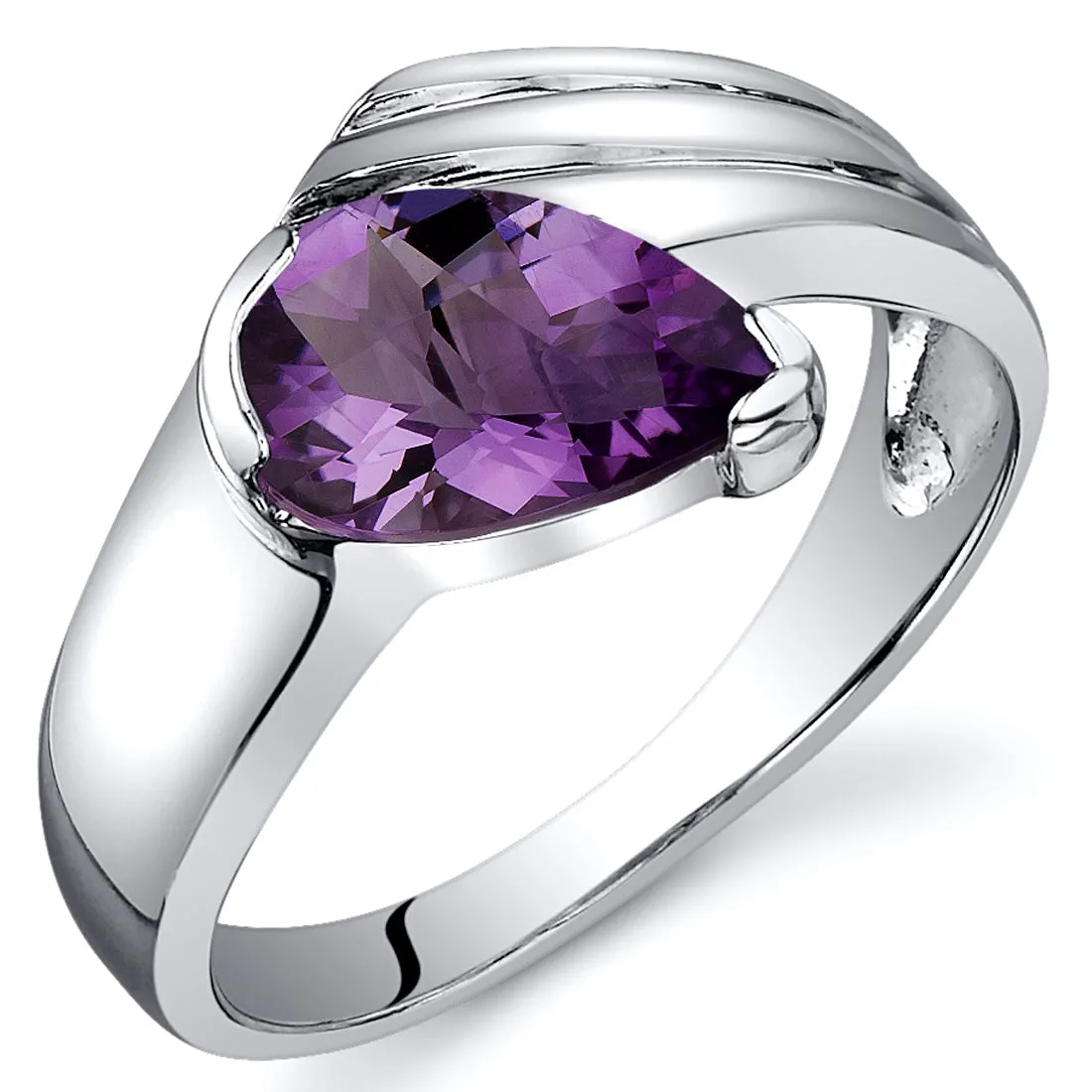 Amethyst Ring Sterling Silver Pear Shape 1 Carat Size 5