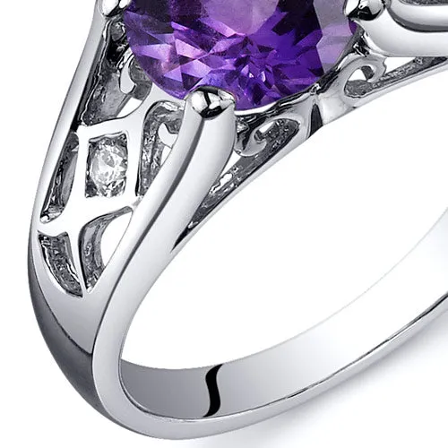 Amethyst Ring Sterling Silver Round Shape 1.25 Carats Size 5