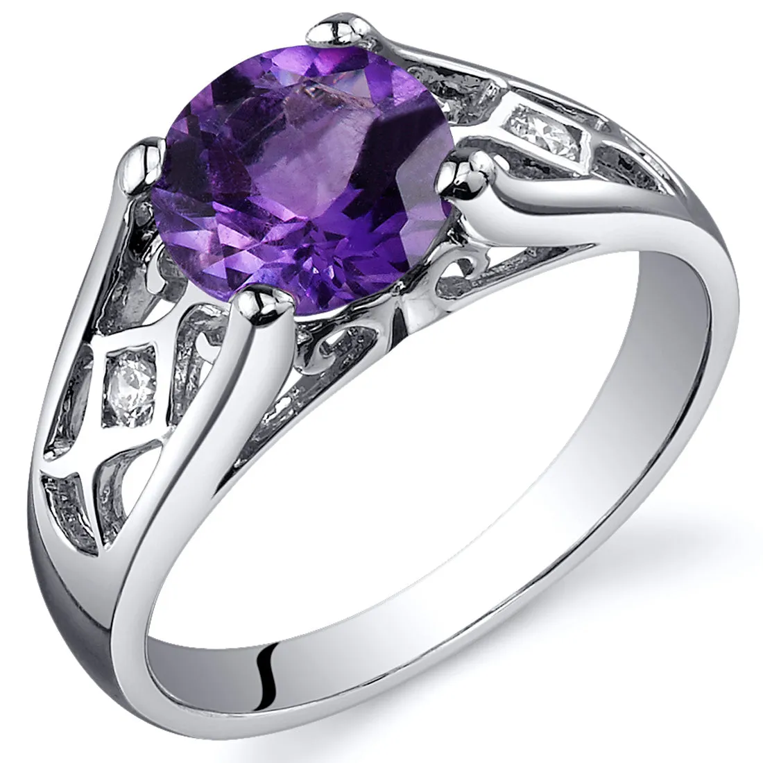 Amethyst Ring Sterling Silver Round Shape 1.25 Carats Size 5