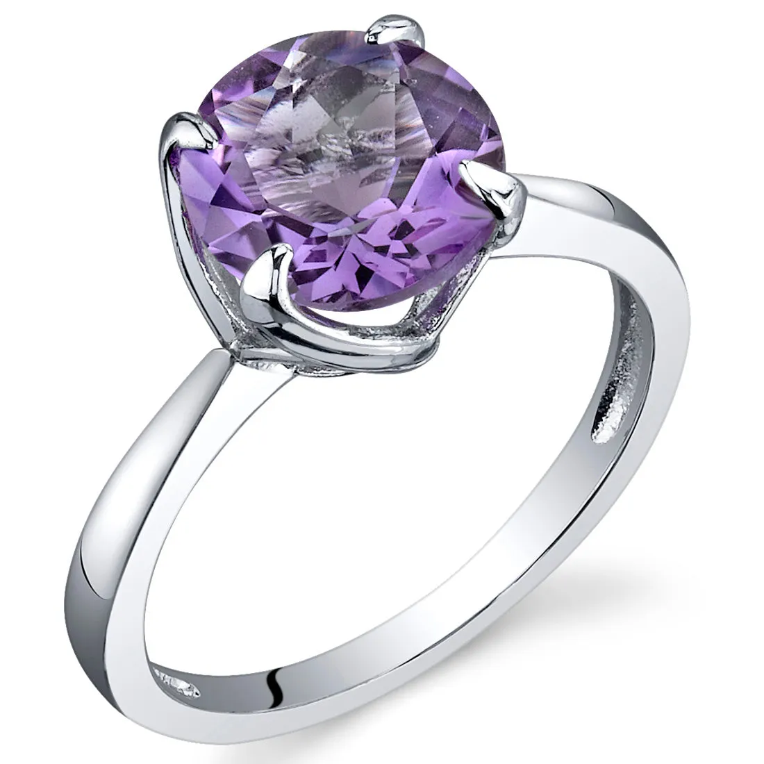 Amethyst Round Cut Sterling Silver Ring Size 9