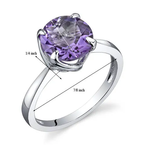 Amethyst Round Cut Sterling Silver Ring Size 9