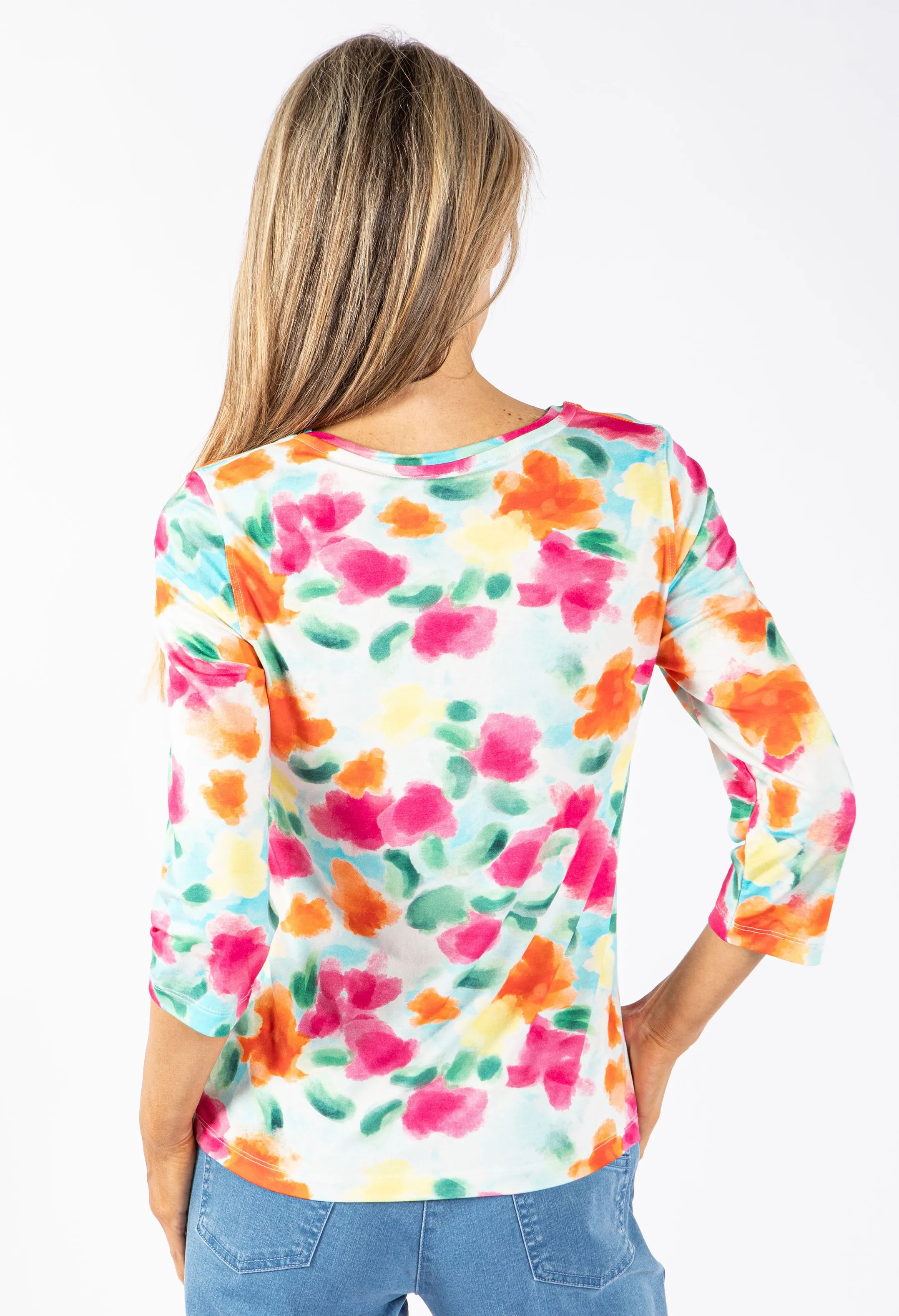 Aqua Blossom Print Top