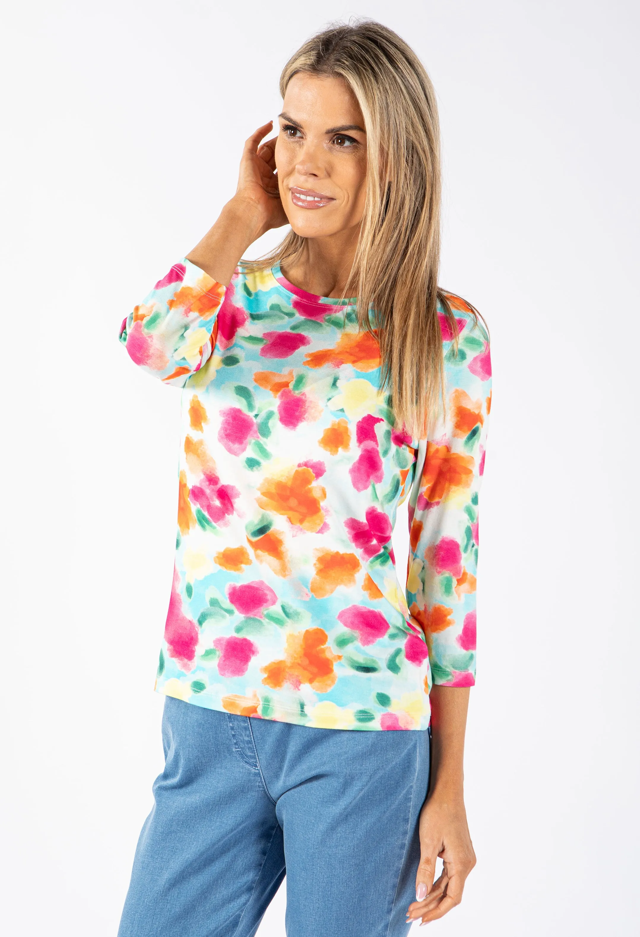 Aqua Blossom Print Top