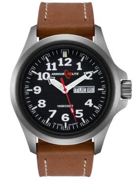 ArmourLite Mens Officer Series Watch - Brown Leather - Black Dial - Day/Date