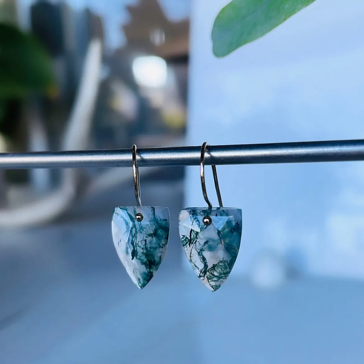 Arrow moss agate earrings