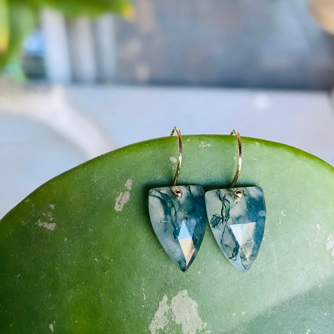 Arrow moss agate earrings