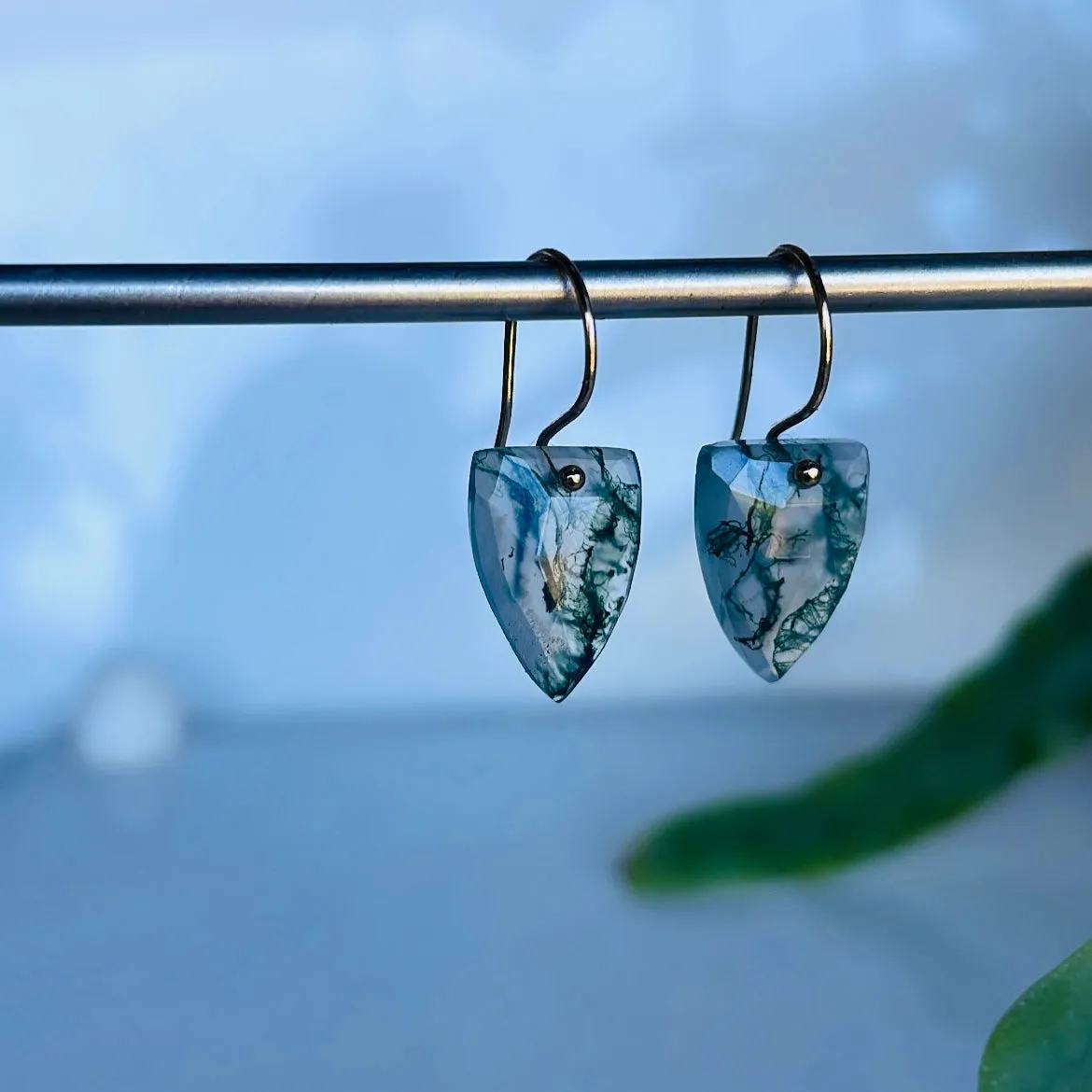 Arrow moss agate earrings