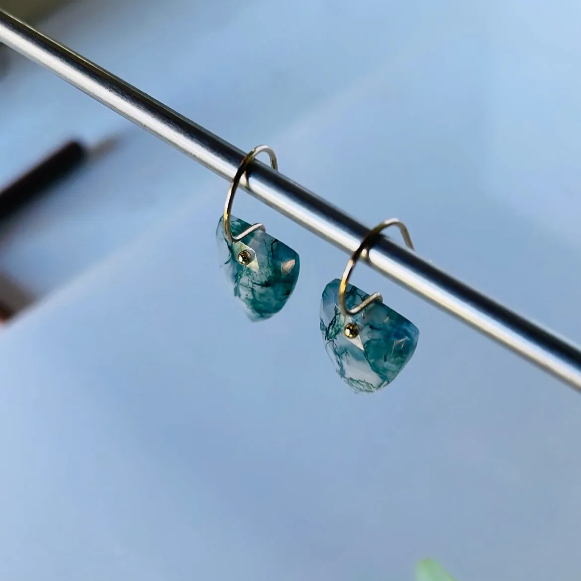 Arrow moss agate earrings