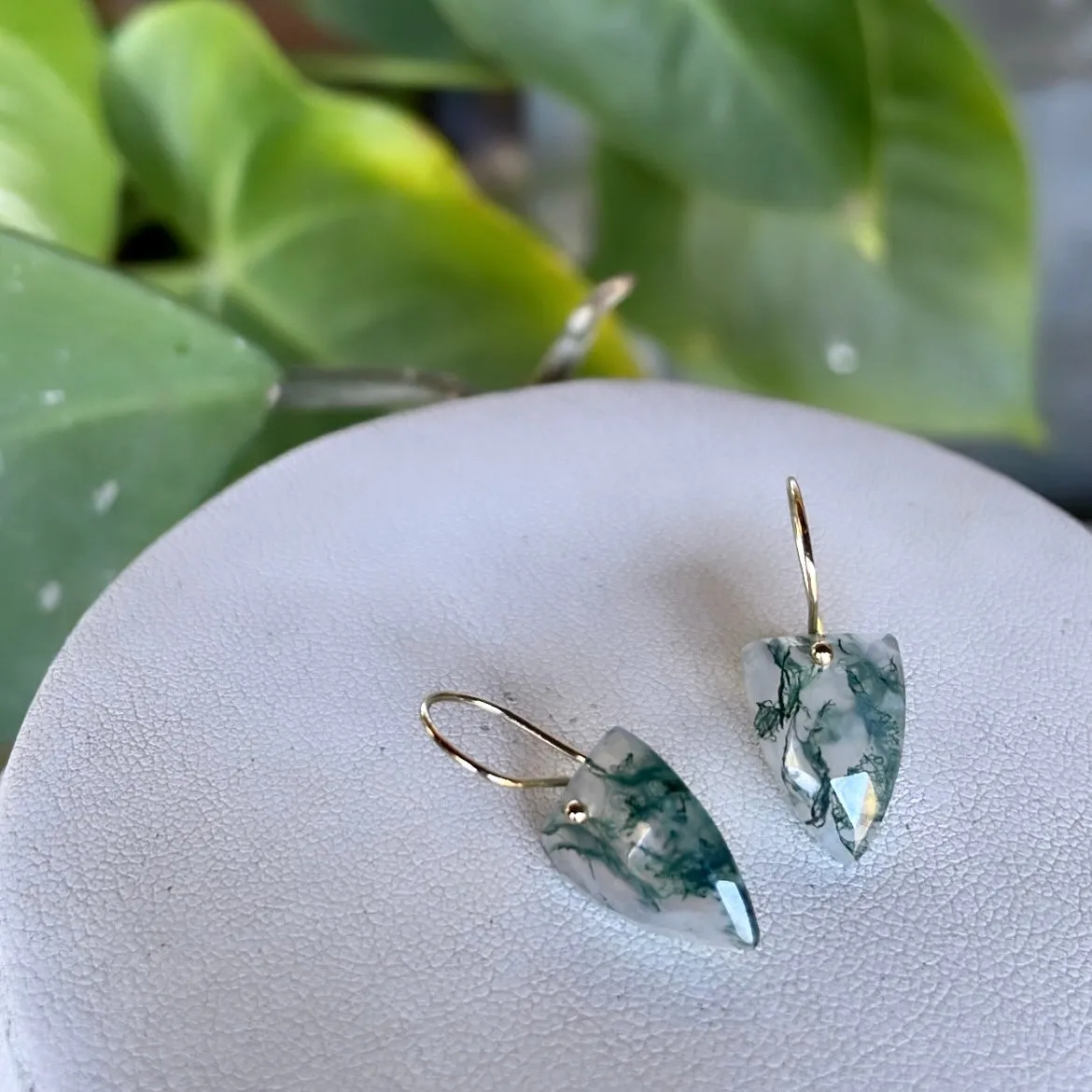 Arrow moss agate earrings