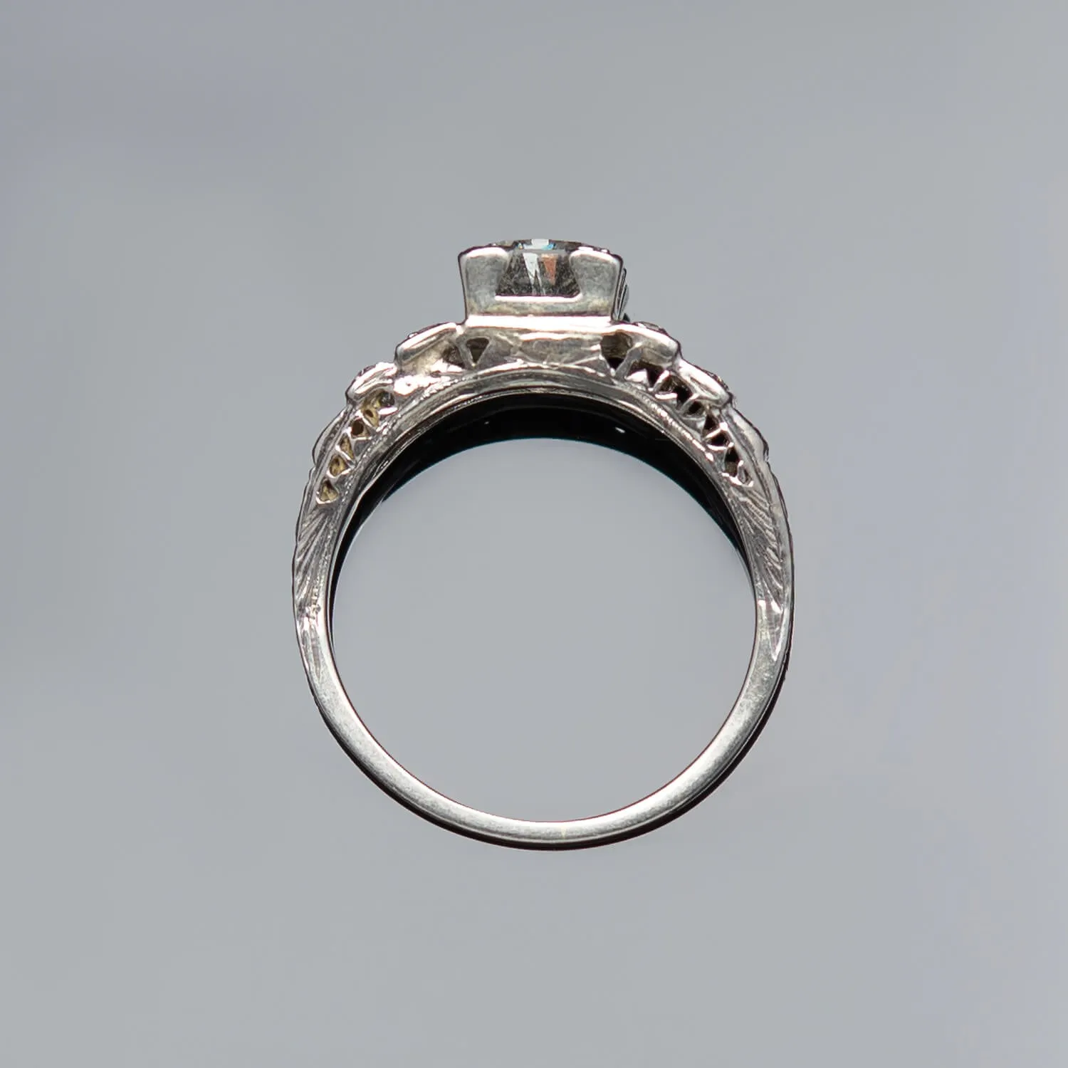 Art Deco Platinum Diamond Engagement Ring .82ct Center