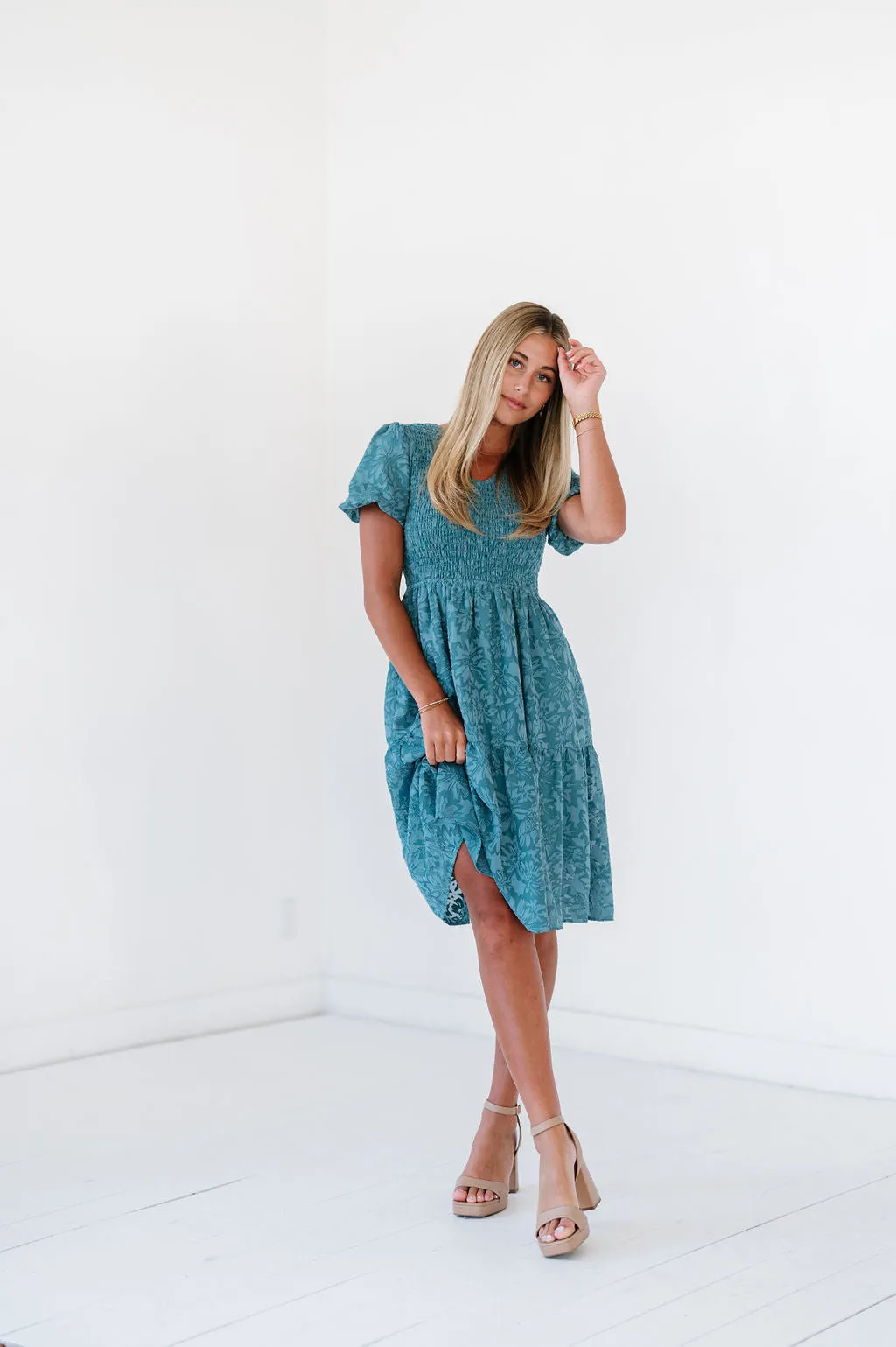 Aurora Midi Dress in Teal