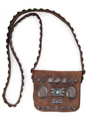 Bag, Bandolier, Leather, Sterling Silver Conchos, Turquoise, Vintage, 245