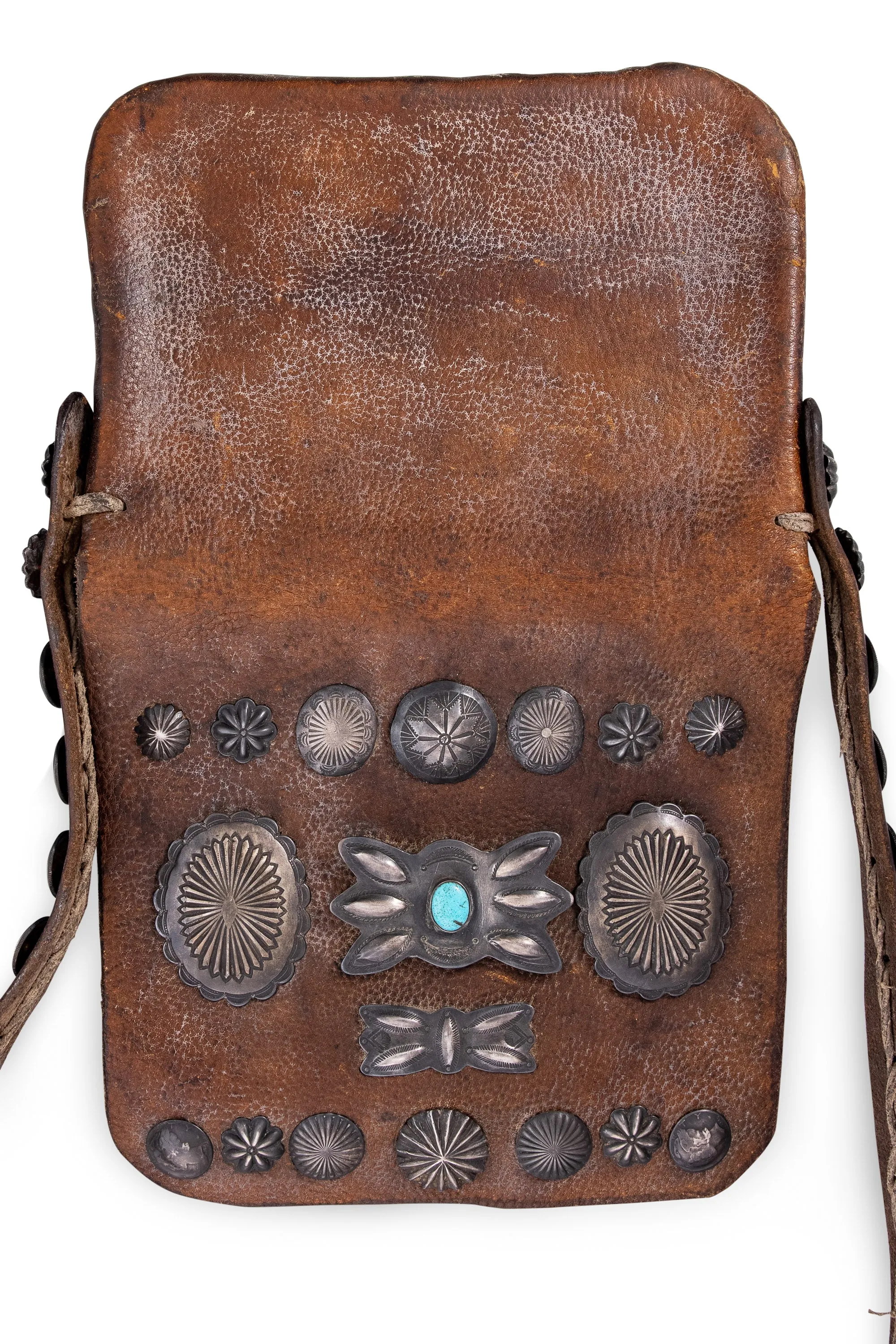 Bag, Bandolier, Leather, Sterling Silver Conchos, Turquoise, Vintage, 245