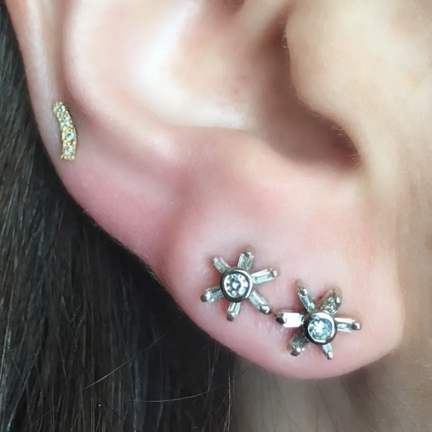 Baguette Diamond Flower Stud Earrings