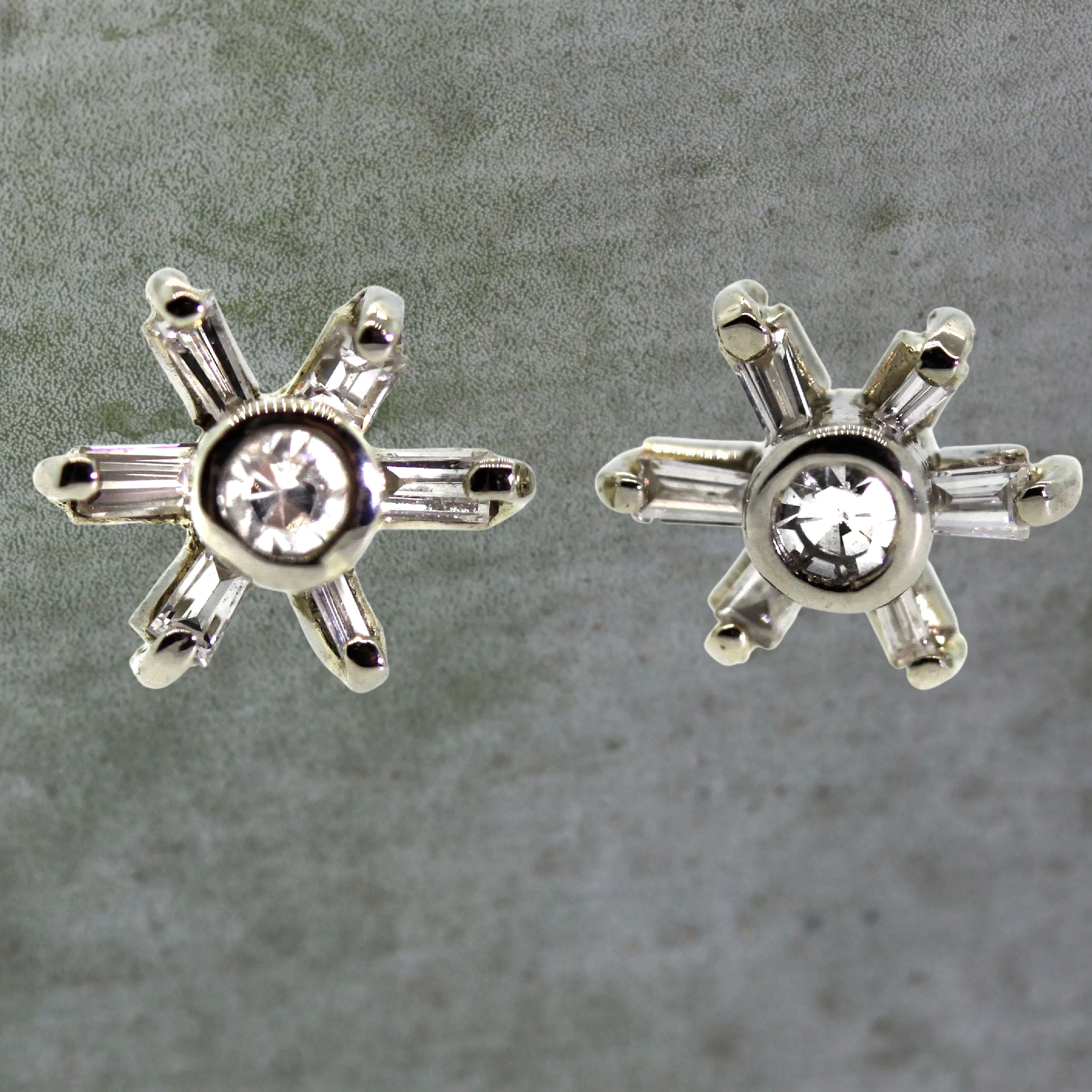 Baguette Diamond Flower Stud Earrings