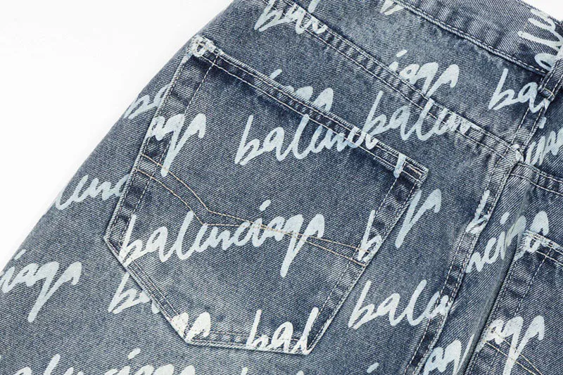 Balenciaga All Over Logo Large Fit Denim Blue