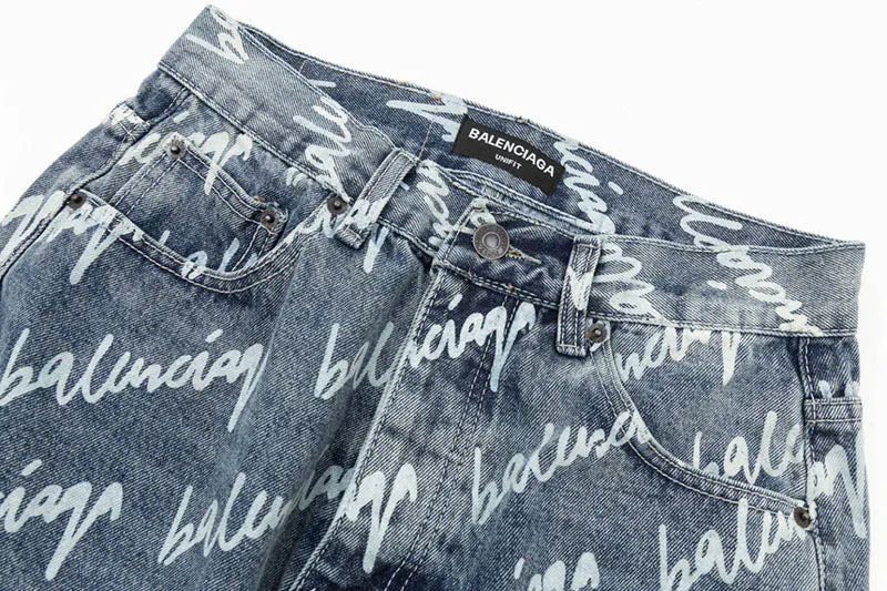 Balenciaga All Over Logo Large Fit Denim Blue