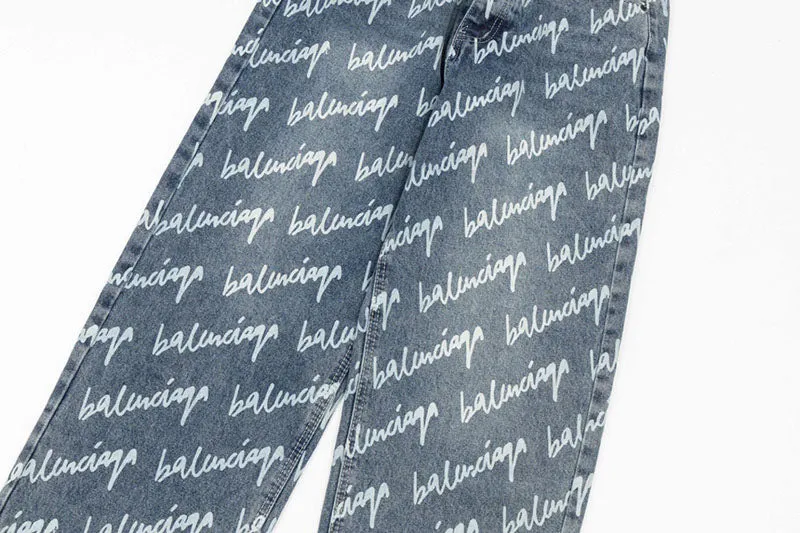 Balenciaga All Over Logo Large Fit Denim Blue